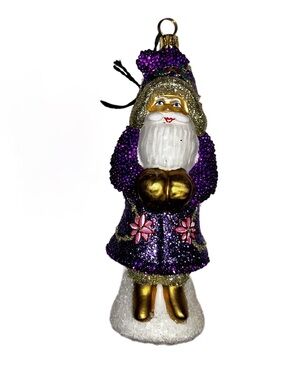 Ino Schaller ~ Vintage ~ Purple Santa Claus Blown Glass Glitter Ornament ~ New